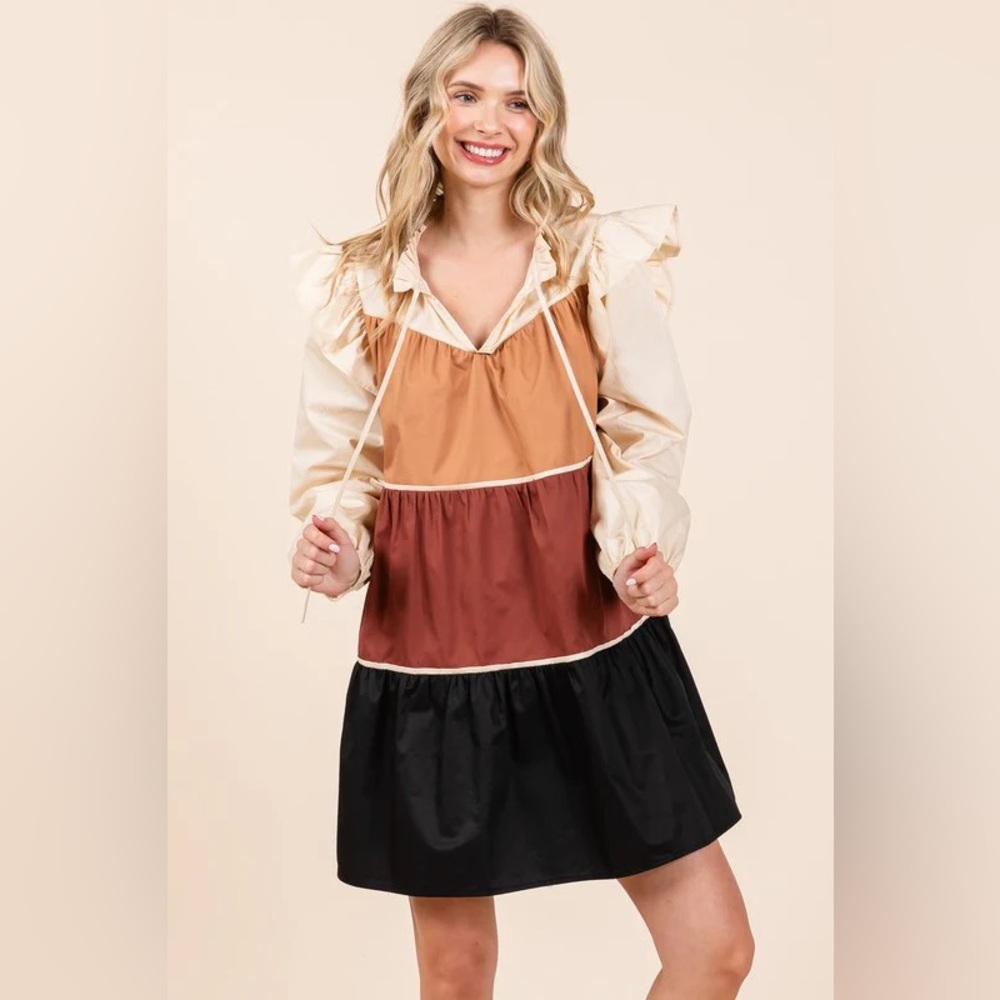 Colorblock Tiered Mini Dress